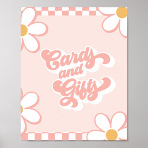 Groovy Baby Shower Cards and Gifts Sign Pink Check
