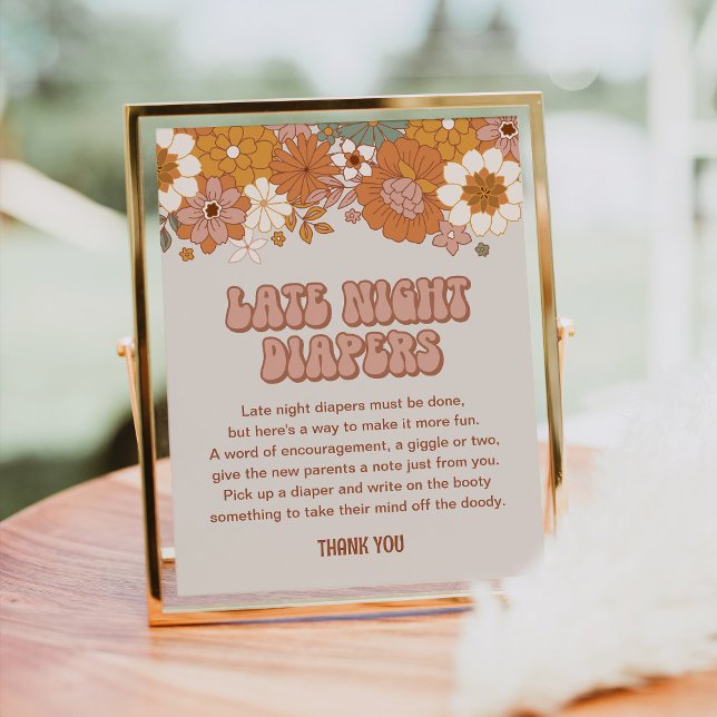 Groovy Baby Shower Late Night Diapers Sign (Creator Uploaded)
