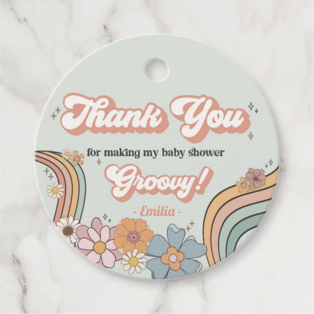 Groovy Baby Shower Retro Favour Tags (Front)
