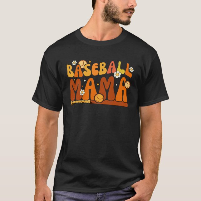 Groovy Baseball Mama Softball Pitcher Catcher Moth T-Shirt (Front)