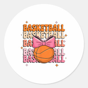 Groovy Basketball Coquette Bow Basketball Lover Ba Classic Round Sticker