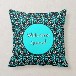 Groovy Batik Turquoise Flower Pattern Guest Room Throw Pillow
