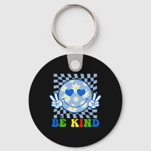 Groovy Be Kind Flower Kindness Smile Face Autism K Keychain