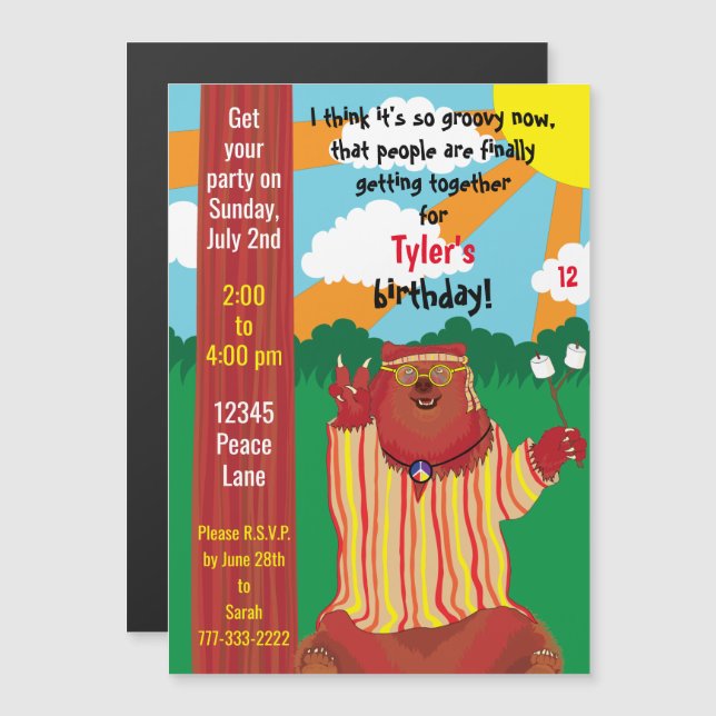 Groovy Bear Party Magnetic Invitation (Front/Back)