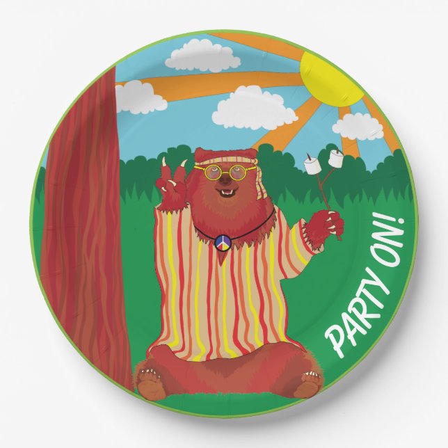 Groovy Bear Party Paper Plate (Front)