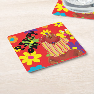 Groovy Bear Square Paper Coaster