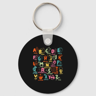 Groovy Biblical Alphabet Christian Teacher Student Keychain