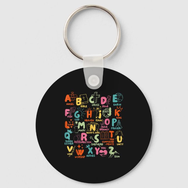Groovy Biblical Alphabet Christian Teacher Student Keychain (Front)