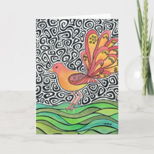 Groovy Bird Black and White Watercolor Art Card