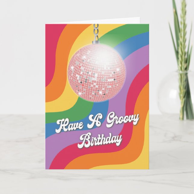 Groovy Birthday Disco Ball Wavy Retro Birthday Card (Front)