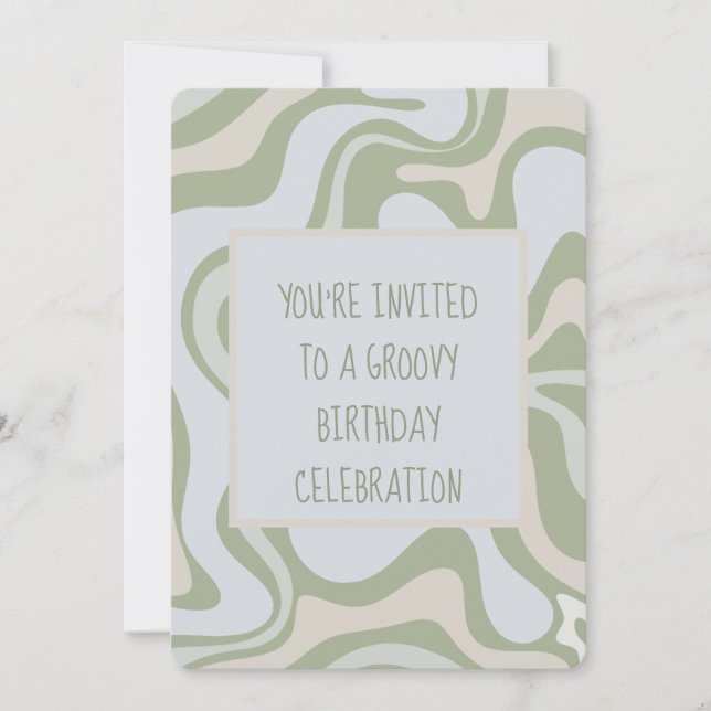 Groovy Birthday in Sage Green Invitation (Front)