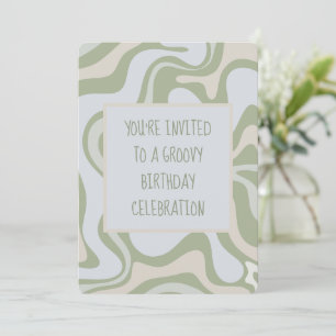 Groovy Birthday in Sage Green Invitation