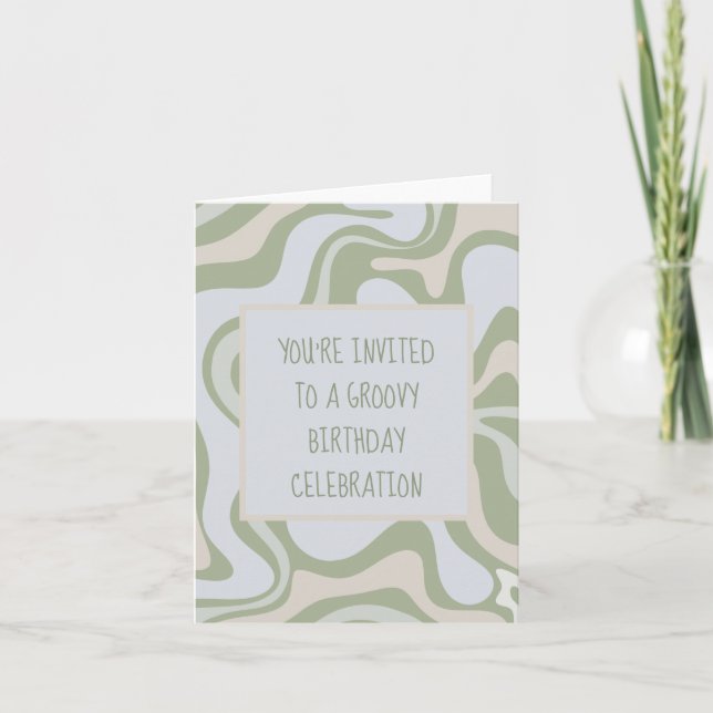 Groovy Birthday in Sage Green Invitation (Front)