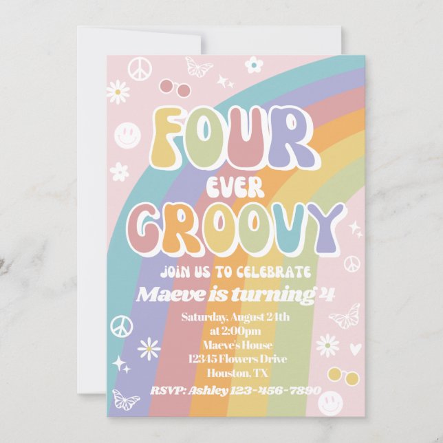 Groovy Birthday Invitation | Fourever Groovy (Front)
