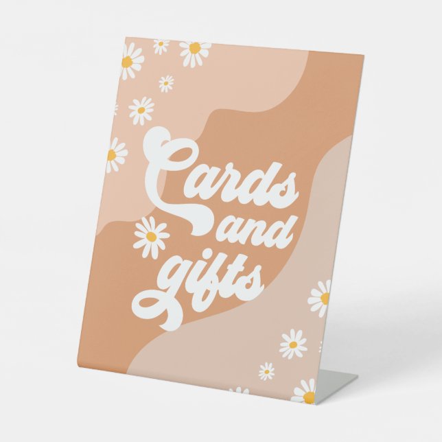 Groovy Birthday Party Boho Daisy Decorations Table Pedestal Sign (Front)