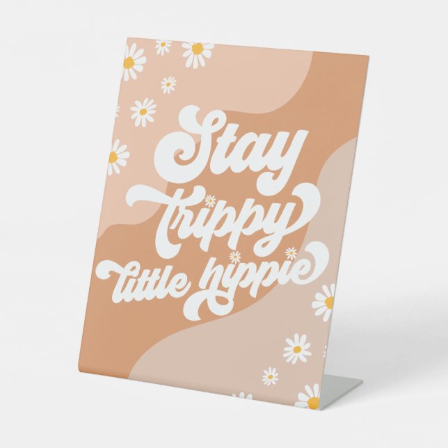 Groovy Birthday Party Boho Daisy Decorations Table Pedestal Sign (Front)