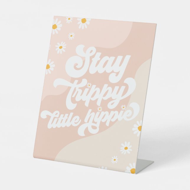 Groovy Birthday Party Boho Daisy Decorations Table Pedestal Sign (Front)