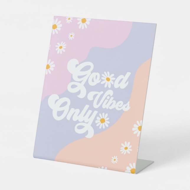 Groovy Birthday Party Boho Daisy Decorations Table Pedestal Sign (Front)