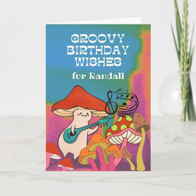 Groovy Birthday Wishes Far Out Mushrooms  Card (Front)