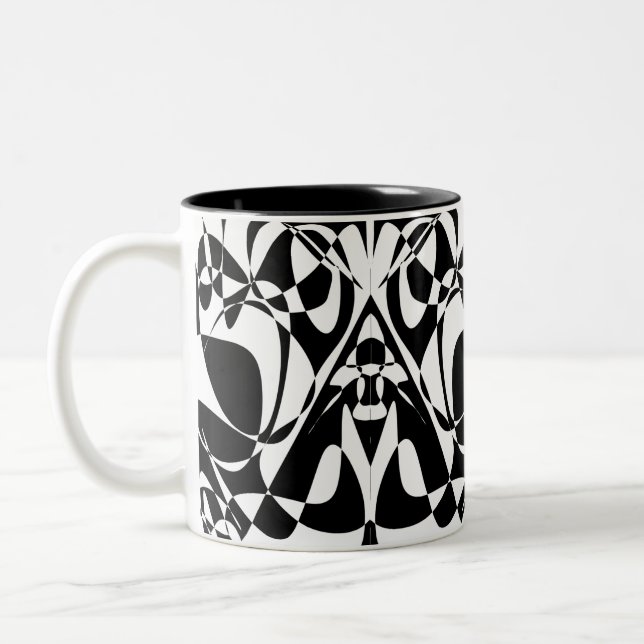 Groovy Black And White Pattern Two-Tone Coffee Mug (Left)