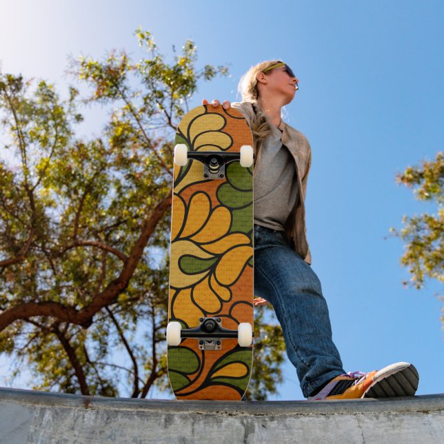 Groovy Bloom - Retro Floral 1970s skateboard (Outdoor 1)
