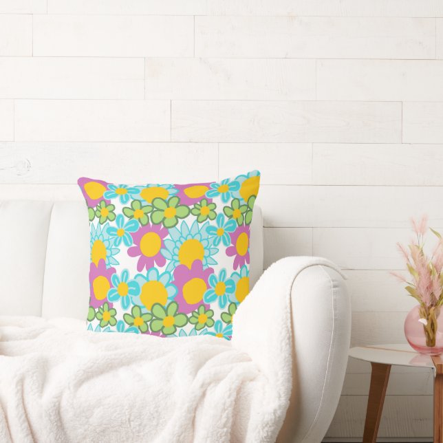Groovy Bloom Throw Pillow (Couch)