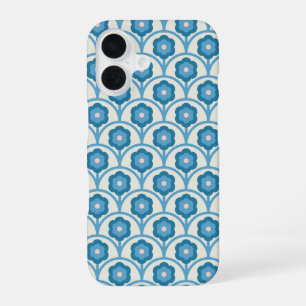 Groovy Blue and Pink Rainbow Flowers iPhone 16 Case