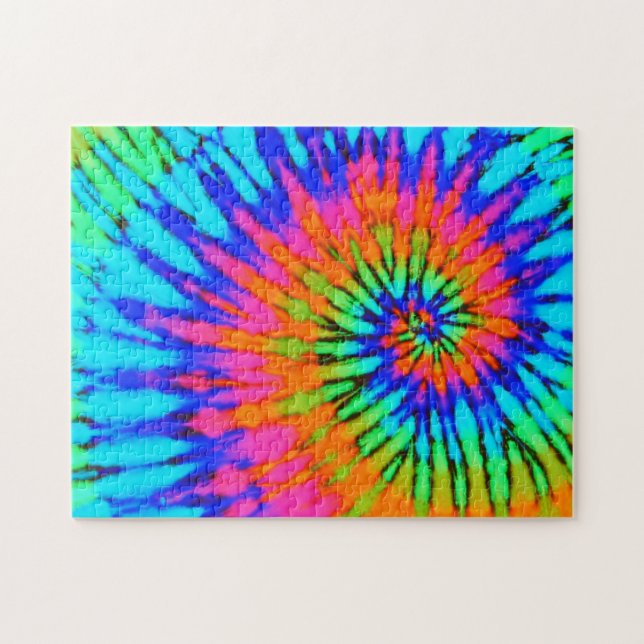 Groovy Blue and Pink Tie Dye Spiral Jigsaw Puzzle (Horizontal)
