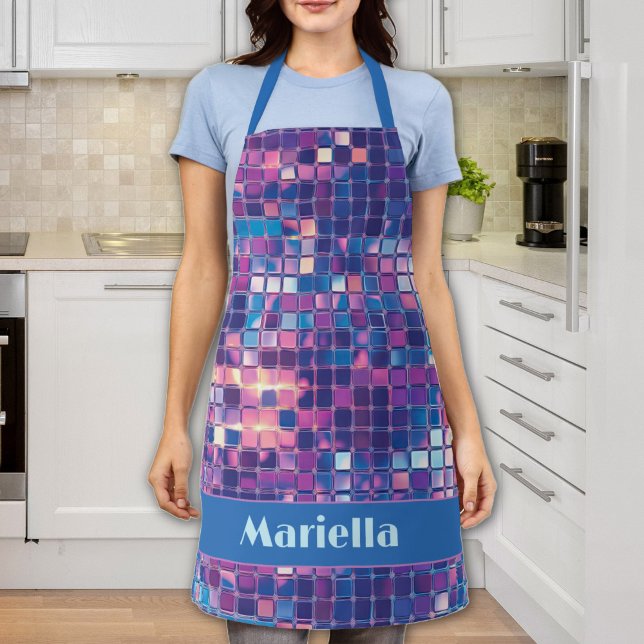 Groovy Blue & Purple Disco Ball Personalized Apron (Groovy Blue & Purple Disco Ball Personalized Apron)