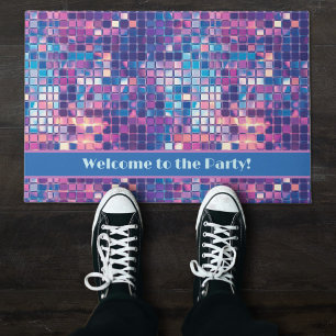 Groovy Blue & Purple Disco Ball Personalized Doormat