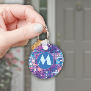 Groovy Blue & Purple Disco Ball Personalized Keychain