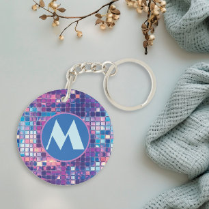 Groovy Blue & Purple Disco Ball Personalized Keychain