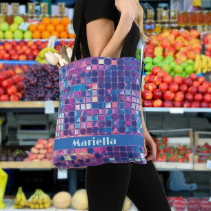 Groovy Blue & Purple Disco Ball Personalized Tote Bag