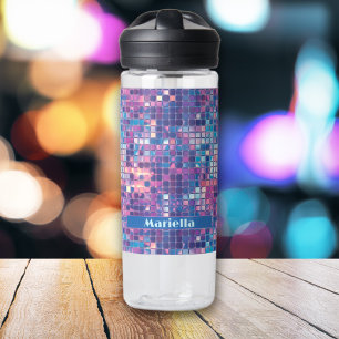 Groovy Blue & Purple Disco Ball Personalized Water Bottle