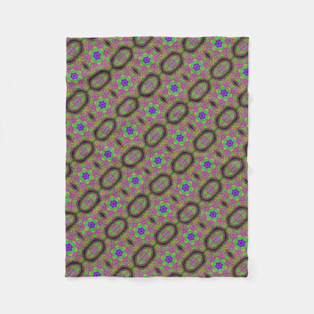 groovy blue star/flowers fleece blanket (Front)