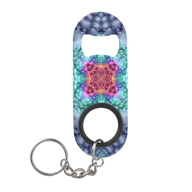 Groovy Blue   Vintage Fractal Kaleidoscope Mini Bottle Opener (Front)