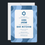 Groovy Blue Waves Star of David Custom Bar Mitzvah Invitation<br><div class="desc">Perfect card to announce a bat mitzvah, bar mitzvah or other Jewish celebration! Hand made art for you with handlettering on the back side! FULLY CUSTOMIZABLE! Click on “Personalize” above to edit the text. Click "edit using design tool" to adjust the fonts, colours and placements and to delete the back...</div>