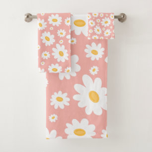 Groovy Blush Boho Daisy Floral Garden Pattern Bath Towel Set