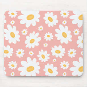Groovy Blush Boho Daisy Floral Garden Pattern Mouse Pad
