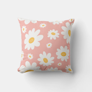 Groovy Blush Boho Daisy Floral Garden Pattern Throw Pillow
