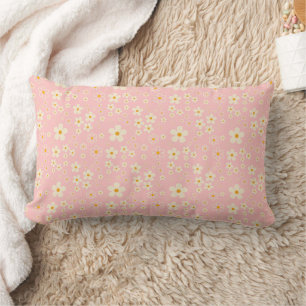 Groovy Blush Boho Daisy Floral Garden Pattern Wrap Lumbar Pillow