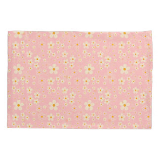 Groovy Blush Boho Daisy Floral Garden Pattern Wrap Pillowcase