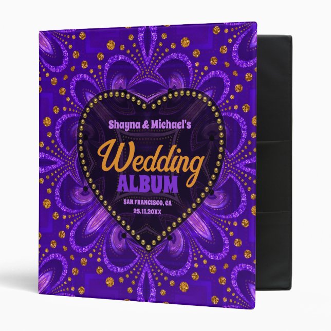 Groovy Bohemian Purple Gold Wedding Album Binder (Front/Inside)