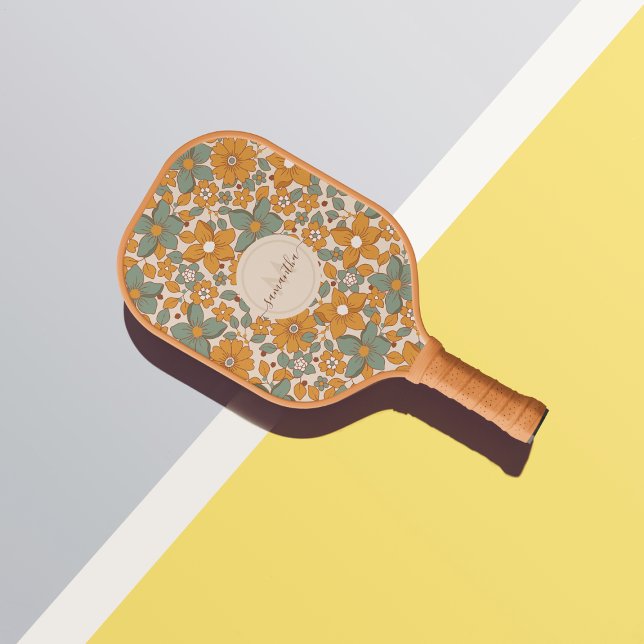 Groovy Boho 70s Retro Floral Cool Seventies Hippie Pickleball Paddle (Creator Uploaded)