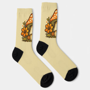 Groovy Boho 70's Retro Mushroom Crew Socks