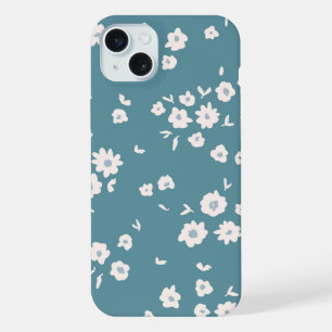 Groovy Boho Blue Flowers Floral Patterns iPhone 15 Plus Case
