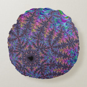 Groovy Boho Colourful Jewel Tone Fractal Art Round Pillow