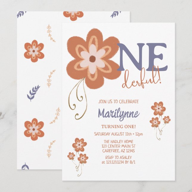 Groovy Boho Daisy Onederful First Birthday Invitation (Front/Back)