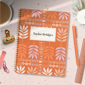 Groovy Boho Esthetic Leaves Pattern Notebook
