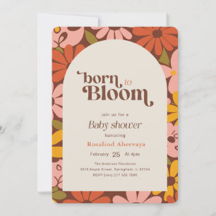 Groovy Boho Floral Retro Baby Shower Invitation